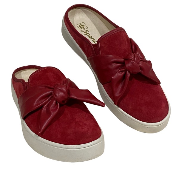 Spenco Barbados Orthotic Red Suede Bow Leather Slip-On Slide Mule Size 9B - Picture 1 of 14